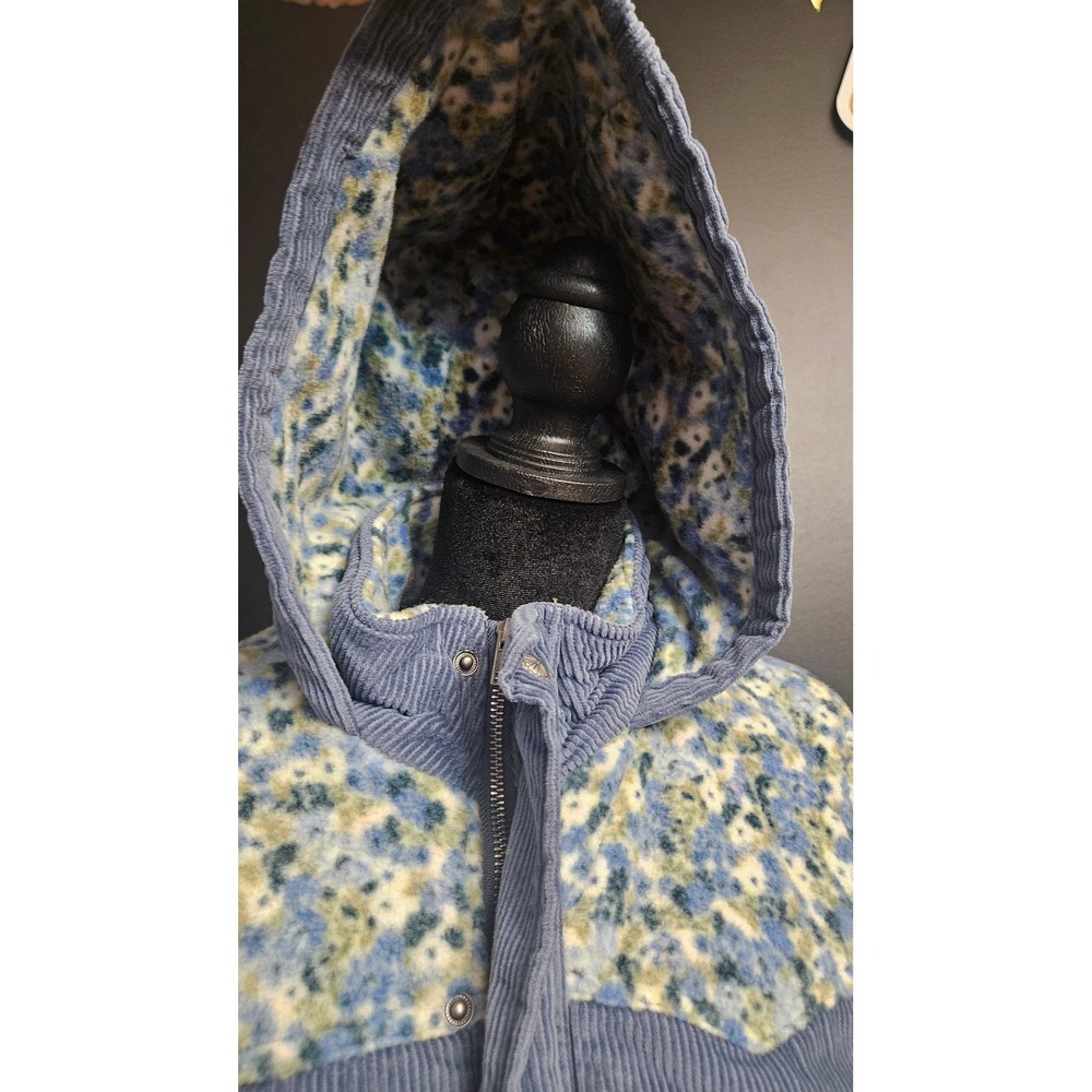 Cottagecore Womens Hooey Blue Corduroy Floral Fleece Hooded Puffer Vest Size M - Picture 6 of 10